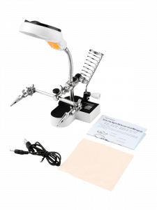 Третья рука для пайки, универсальный держатель на подставке с лупой 2 руки Орбита OT-INL61